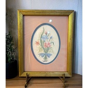 Vtg BONNIE BUTLER John 14:6 framed & matted Floral Bouquet Art Print Granny Core